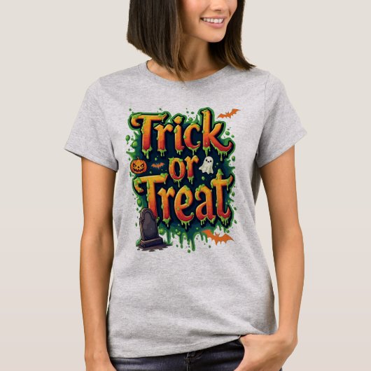 Trick oder Treat Moderne Skripte Womens Halloween T-Shirt (Vorderseite)