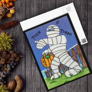Trick oder Treat Mummy Postcard Postkarte