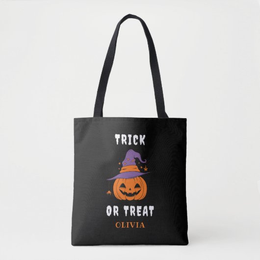 Trick oder Treat Name Pumpkin Personalisiert Hallo Tasche (Vorderseite)