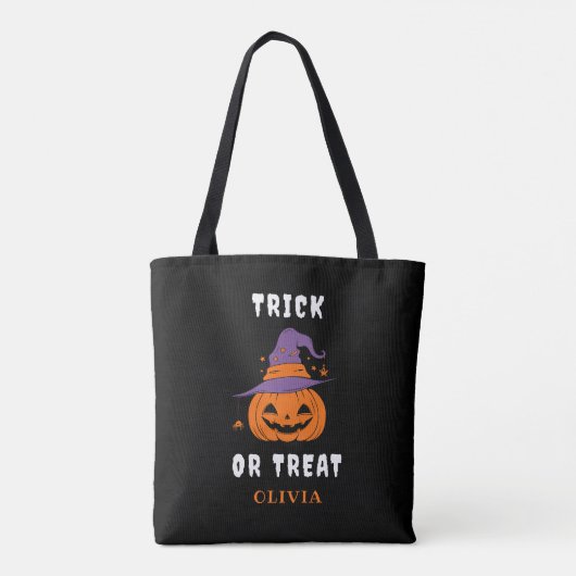 Trick oder Treat Name Pumpkin Personalisiert Hallo Tasche (Rückseite)