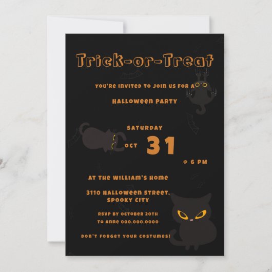 Trick oder Treat | Niedlich Black Cat Halloween Einladung (Vorderseite)