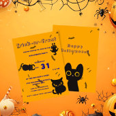 Trick oder Treat | Niedlich Black Cat Halloween Einladung