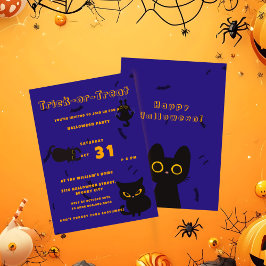 Trick oder Treat | Niedlich Black Cat Halloween Einladung