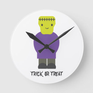 Trick oder Treat - Niedlich Frankenstein Runde Wanduhr
