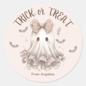 Trick oder Treat Niedlich Ghost Girl Pastel Hallow Runder Aufkleber (Vorderseite)