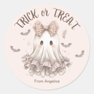 Trick oder Treat Niedlich Ghost Girl Pastel Hallow Runder Aufkleber