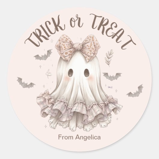Trick oder Treat Niedlich Ghost Girl Pastel Hallow Runder Aufkleber (Vorderseite)