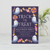 Trick oder Treat Niedlich Ghosts Candy Halloween-P Einladung (Stehend Vorderseite)