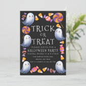 Trick oder Treat Niedlich Ghosts Candy Halloween-P Einladung (Stehend Vorderseite)