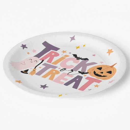 Trick oder Treat Niedliche Halloween-Ballondekor Pappteller (Schrägansicht)