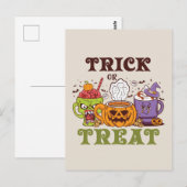 Trick oder Treat - Niedliche Halloween-Kaffeepause Postkarte (Vorne/Hinten)