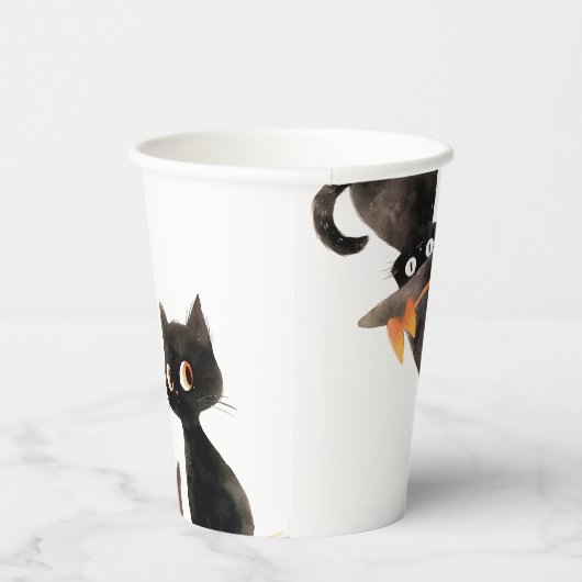 Trick oder Treat Niedliche schwarze Katze Hallowee Pappbecher (Rechts)