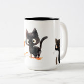 Trick oder Treat Niedliche schwarze Katze Hallowee Zweifarbige Tasse (VorderseiteRechts)