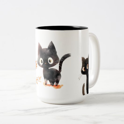 Trick oder Treat Niedliche schwarze Katze Hallowee Zweifarbige Tasse (VorderseiteRechts)