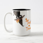Trick oder Treat Niedliche schwarze Katze Hallowee Zweifarbige Tasse (Links)