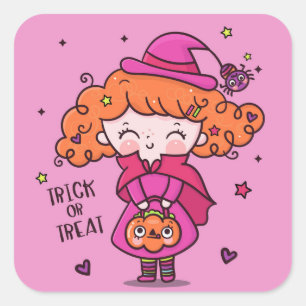 Trick oder Treat Niedliches Halloween-Mädchen Quadratischer Aufkleber
