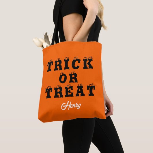 Trick oder Treat Orange Moderne SkriptHalloween Tasche (Von Nahem)