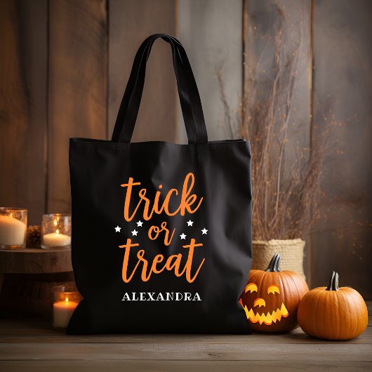 Trick oder Treat Orange Moderne SkriptHalloween Tasche