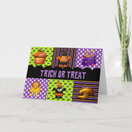 Trick oder Treat Orange und Lila Halloween Karte