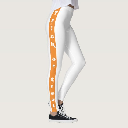Trick oder Treat Orange White Typografie Halloween Leggings (Rechts)