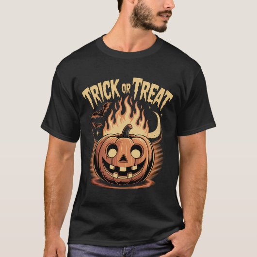 Trick oder Treat Pumpkin Feuer Design T-Shirt (Vorderseite)