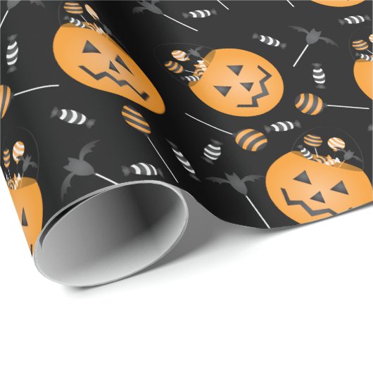 Trick oder Treat Pumpkin Halloween Candy Bucket Geschenkpapier (Rolleneckpunkt)