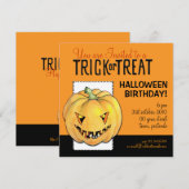 Trick oder Treat Pumpkin Halloween Geburtstag Einladung (Vorne/Hinten)