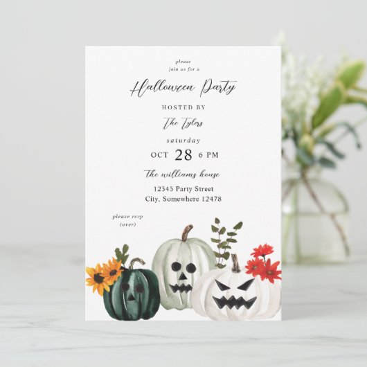 Trick oder Treat Pumpkin-Halloween-Party Einladung (Stehend Vorderseite)