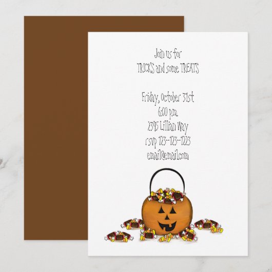 Trick oder Treat Pumpkin mit Candy Einladung (Vorne/Hinten)