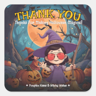 Trick oder Treat Pumpkin Niedlich Hexenkopf Hallow Quadratischer Aufkleber