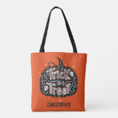 Trick oder Treat Pumpkin Personalisiertes Hallowee Tasche (Rückseite)