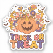 Trick oder Treat Retro Groovy Halloween Aufkleber (Vorderseite)