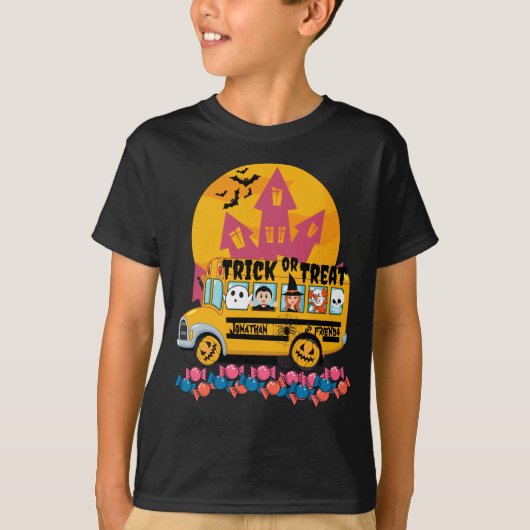 Trick oder Treat Schoolbus mit Spooky Friends T-Shirt (Vorderseite)