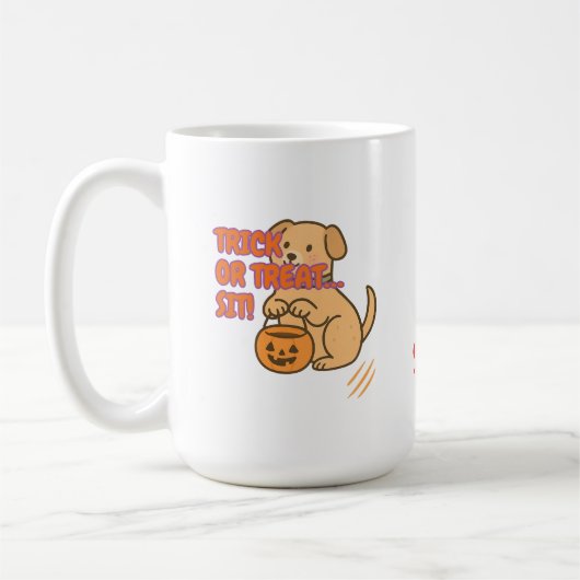 Trick oder Treat... Setz dich! Funny Halloween Dog Kaffeetasse (Links)