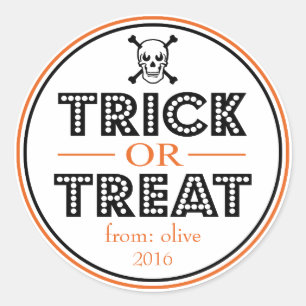 Trick oder Treat Skull & Crossbones (schwarz / ora Runder Aufkleber