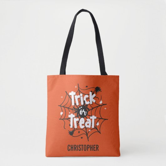 Trick oder Treat Spider Web Personalisiertes Hallo Tasche (Vorderseite)
