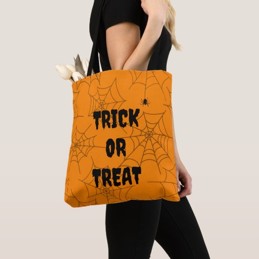 Trick oder Treat Spiderweb Orange Halloween Tasche (Von Nahem)