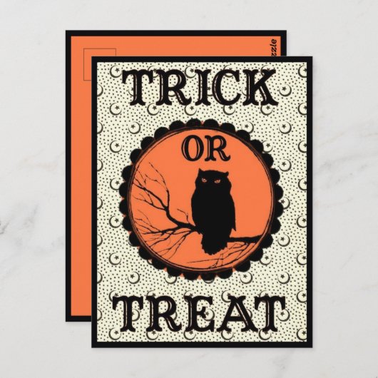 Trick oder Treat Spooky Halloween Owl Postkarte (Vorne/Hinten)