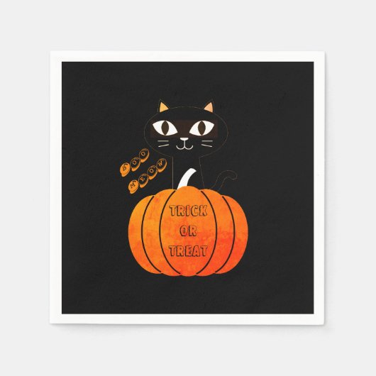 Trick oder Treat Spooky Orange Black Cat Halloween Serviette (Vorderseite)
