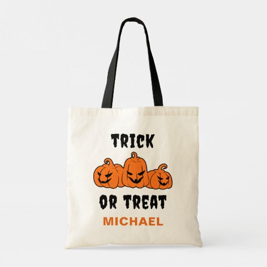 Trick oder Treat Spooky Orange Pumpkins Halloween Tragetasche (Rückseite)