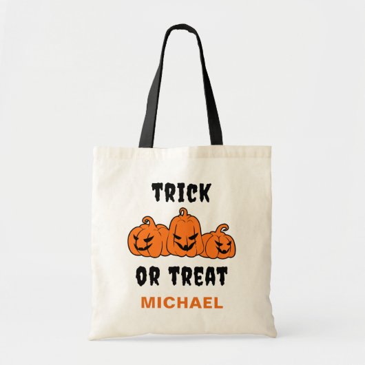 Trick oder Treat Spooky Orange Pumpkins Halloween Tragetasche (Vorne)