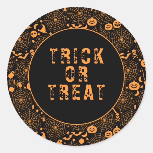 Trick oder Treat Spooky Orange und Black Halloween Runder Aufkleber (Vorderseite)