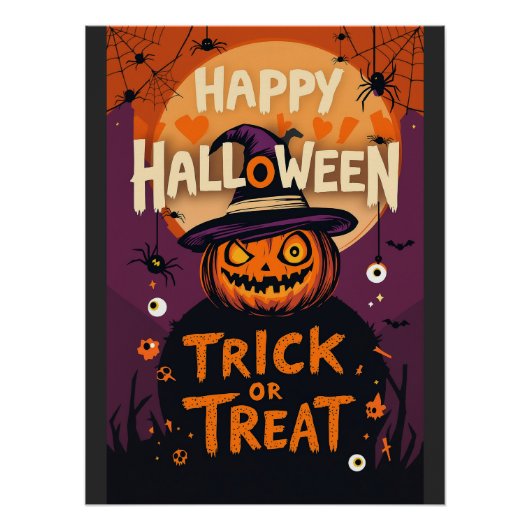 Trick oder Treat Spooky Pumpkin Halloween-Party Poster (Vorderseite)