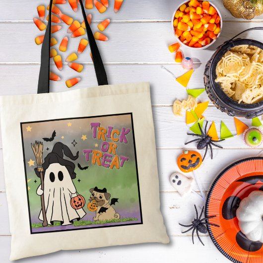 Trick oder Treat-Tasche mit Ghost und Hund Tragetasche
