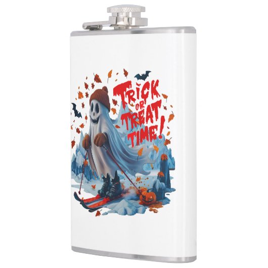 Trick oder Treat Time: Ghost Ski Fun Design Flachmann (Links)