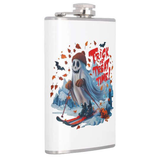 Trick oder Treat Time: Ghost Ski Fun Design Flachmann (Rechts)
