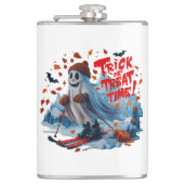 Trick oder Treat Time: Ghost Ski Fun Design Flachmann (Vorderseite)