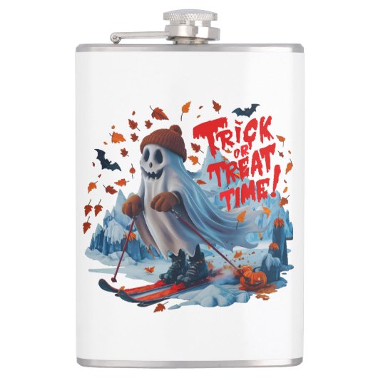Trick oder Treat Time: Ghost Ski Fun Design Flachmann (Vorderseite)
