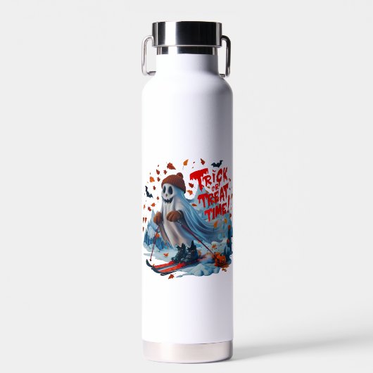 Trick oder Treat Time: Ghost Ski Fun Design Trinkflasche (Vorne)