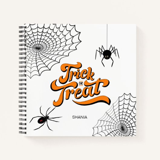 Trick oder Treat Typografie mit Spinnen ID680 Notizblock (Vorderseite)